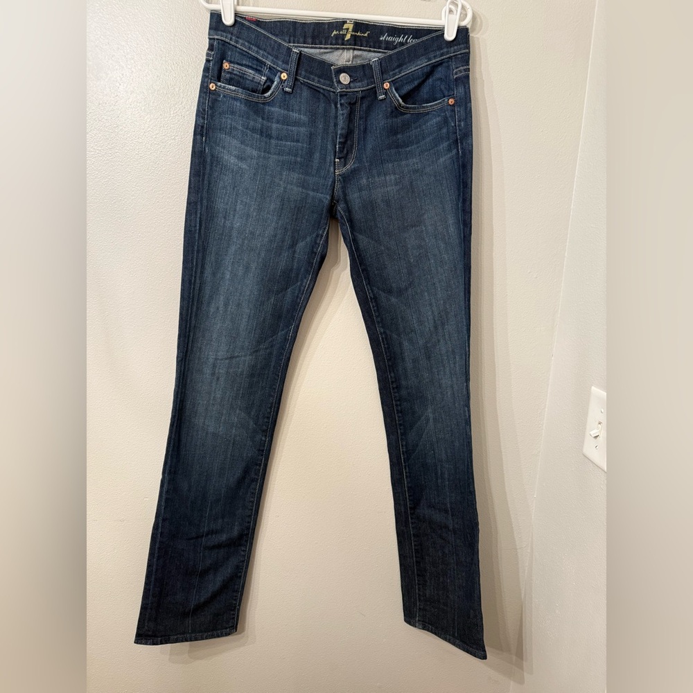 7 For All Mankind Dark Blue Straight Leg Jeans